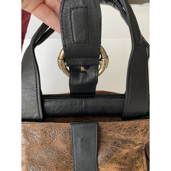 SEQUOIA Marbled Brown Faux Leather Clamshell Shoulder Bag Purse Handbag Large - Picture 8 of 12